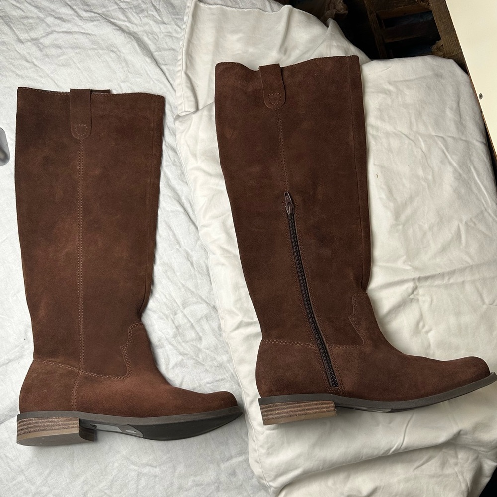 New Sole Society chocolate brown suede knee high boots tall shoe 8 Hawn leather